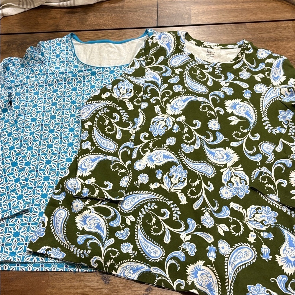 Kim Rodgers Print Long Sleeve Knit tops Size L bundle of 2